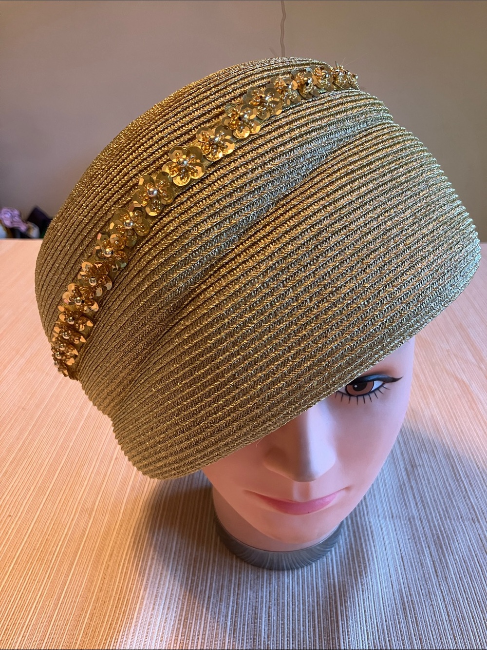 Chic Metallic Gold Floral-Embellished Women's Hat